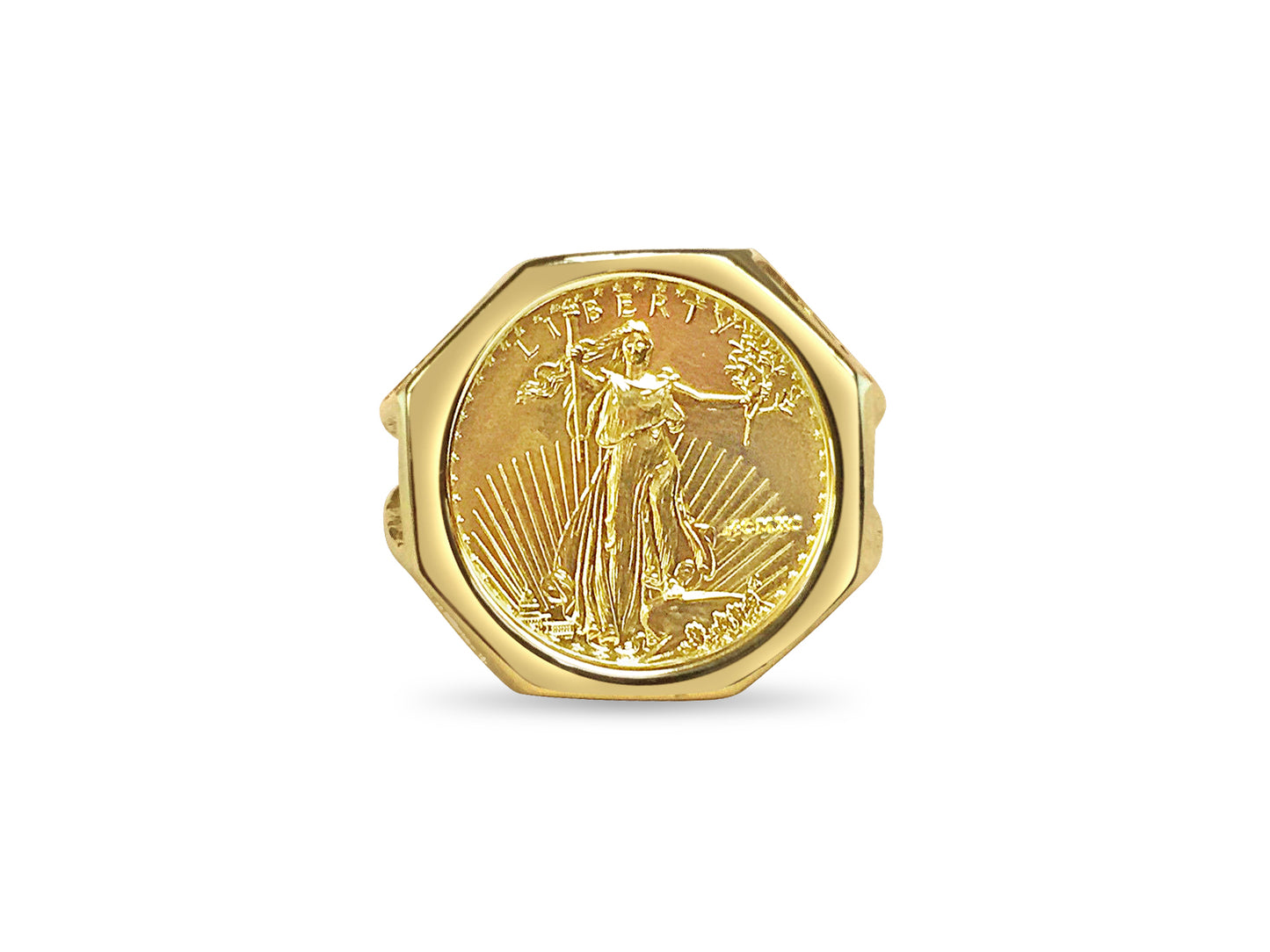Fancy Ladies Solid Gold Handmade Coin Ring , 1/10oz Coin ,