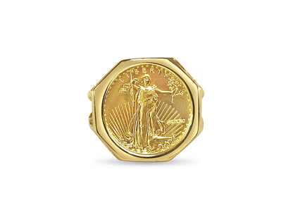 Fancy Ladies Solid Gold Handmade Coin Ring , 1/10oz Coin ,