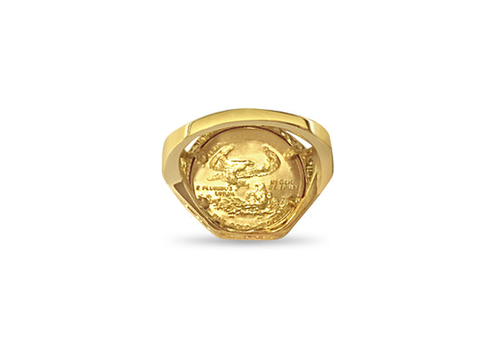 Fancy Ladies Solid Gold Handmade Coin Ring , 1/10oz Coin ,