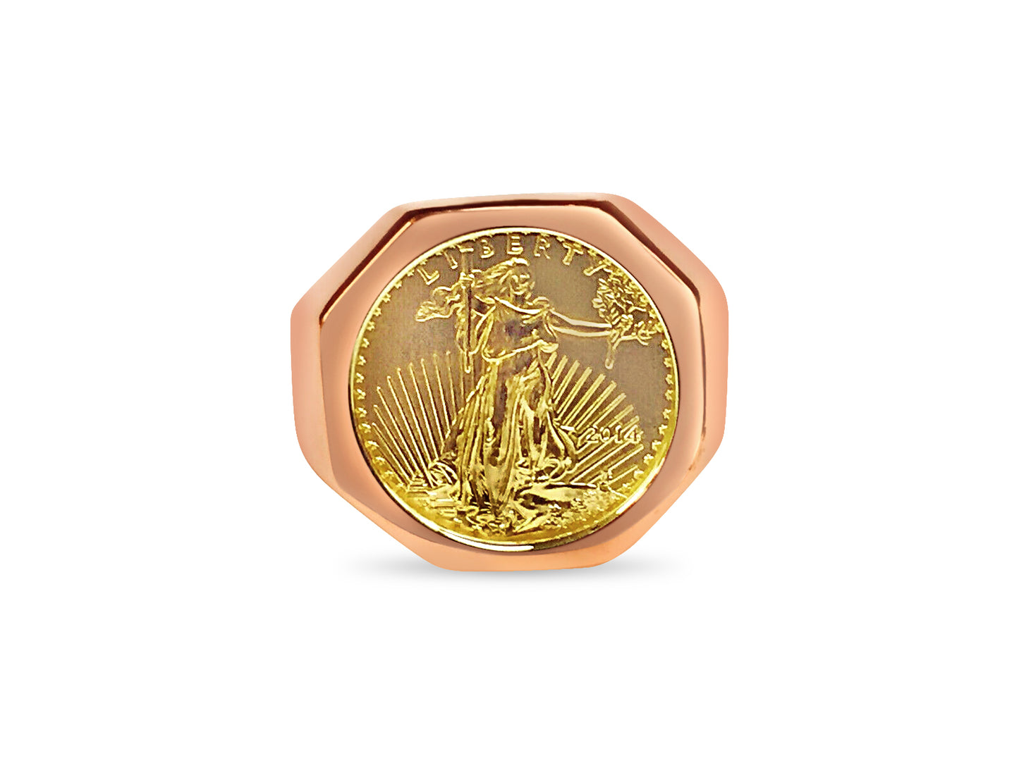 Fancy Solid Gold Handmade Coin Ring , 1/10oz Coin ,