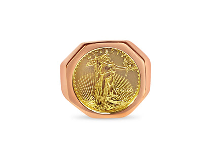 Fancy Solid Gold Handmade Coin Ring , 1/10oz Coin ,
