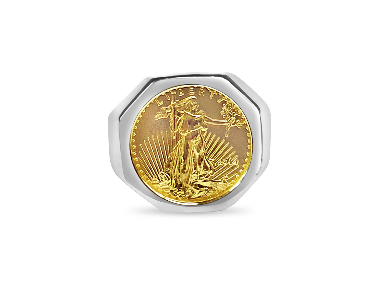 Fancy Solid Gold Handmade Coin Ring , 1/10oz Coin ,