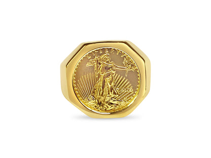 Fancy Solid Gold Handmade Coin Ring , 1/10oz Coin ,
