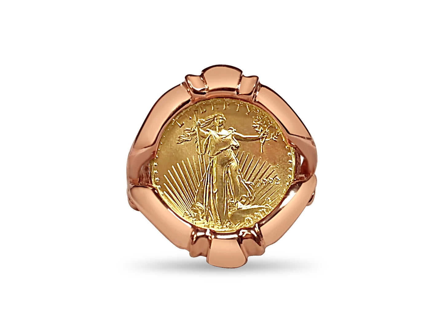 Fancy Solid Gold Handmade Coin Ring , 1/10oz Coin ,