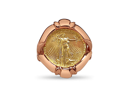 Fancy Solid Gold Handmade Coin Ring , 1/10oz Coin ,