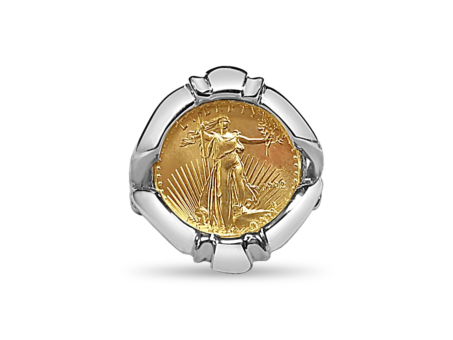 Fancy Solid Gold Handmade Coin Ring , 1/10oz Coin ,