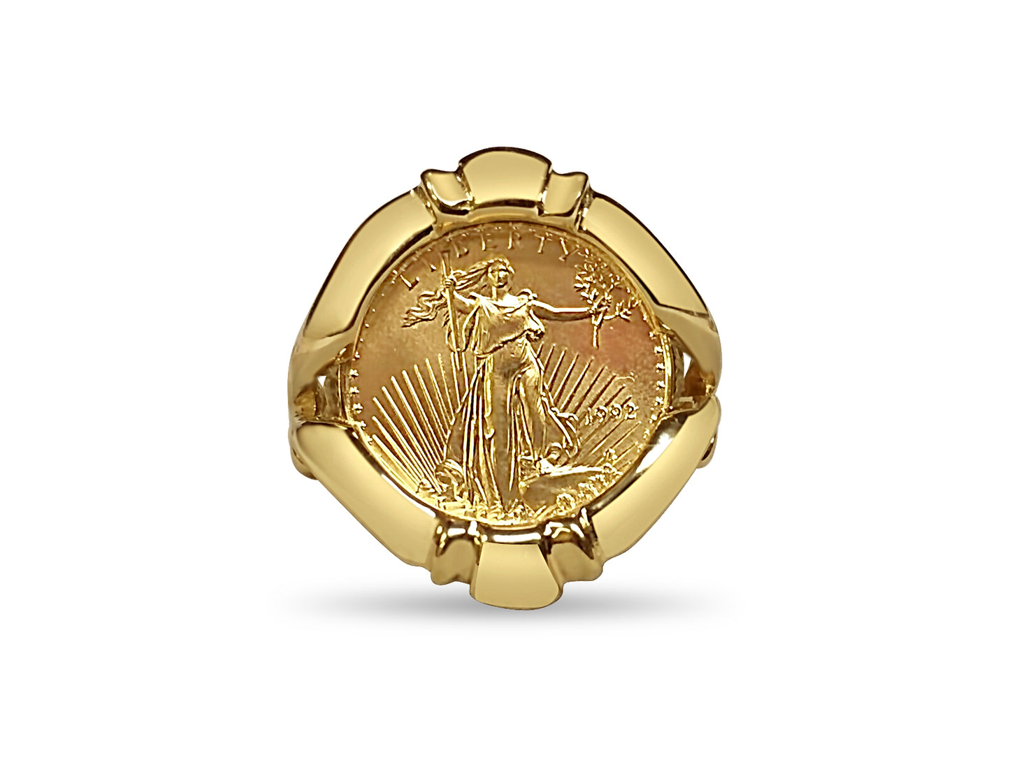 Fancy Solid Gold Handmade Coin Ring , 1/10oz Coin ,