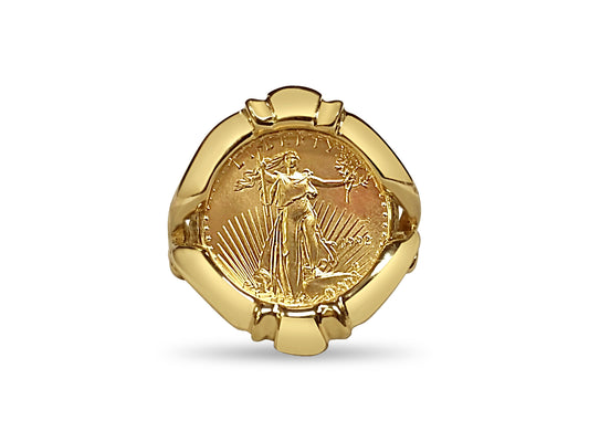 Fancy Solid Gold Handmade Coin Ring , 1/10oz Coin ,