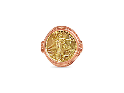 Fancy Ladies Solid Gold Handmade Coin Ring , 1/10oz Coin ,