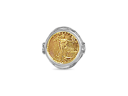 Fancy Ladies Solid Gold Handmade Coin Ring , 1/10oz Coin ,