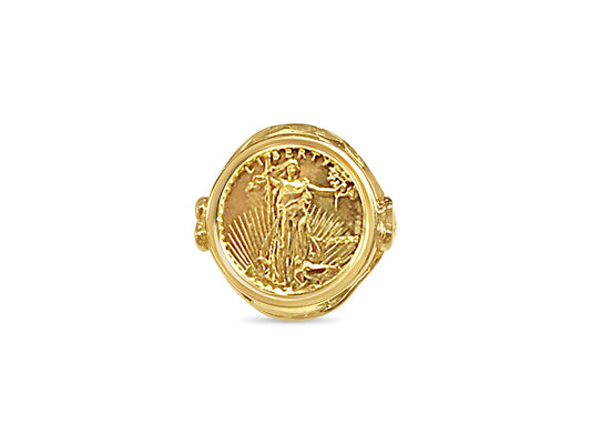 Fancy Ladies Solid Gold Handmade Coin Ring , 1/10oz Coin ,