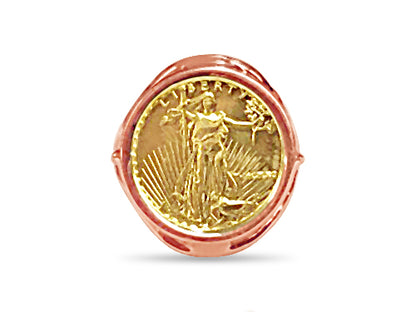 Fancy Ladies Solid Gold Handmade Coin Ring , 1/10oz Coin ,