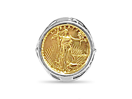 Fancy Ladies Solid Gold Handmade Coin Ring , 1/10oz Coin ,