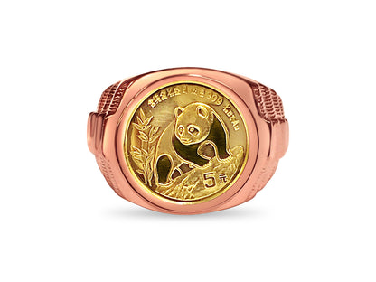 Fancy Solid Gold Handmade Coin Ring , Chinese Panda Bear Coin ,