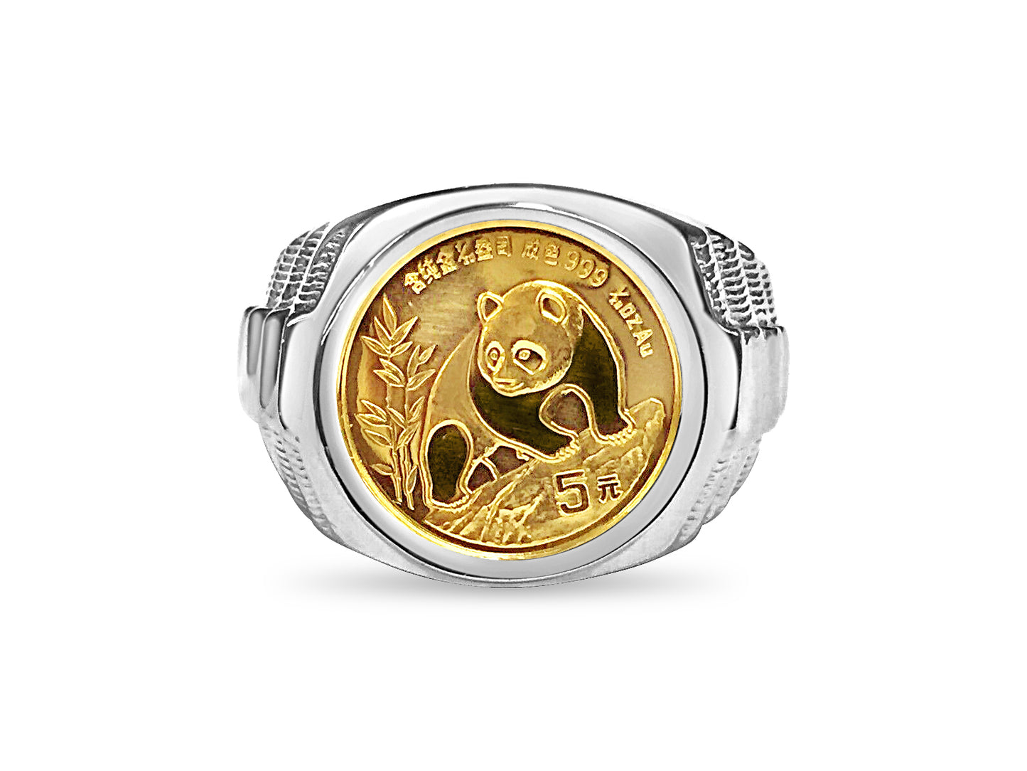 Fancy Solid Gold Handmade Coin Ring , Chinese Panda Bear Coin ,