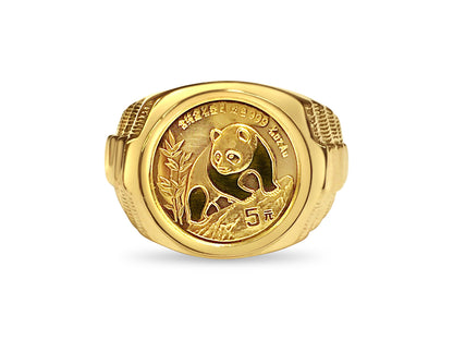 Fancy Solid Gold Handmade Coin Ring , Chinese Panda Bear Coin ,