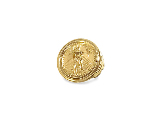 Fancy Solid Gold Handmade Coin Ring , 1/4oz Coin ,