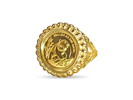 Fancy Solid Gold Handmade Coin Ring , Chinese Panda Bear Coin ,