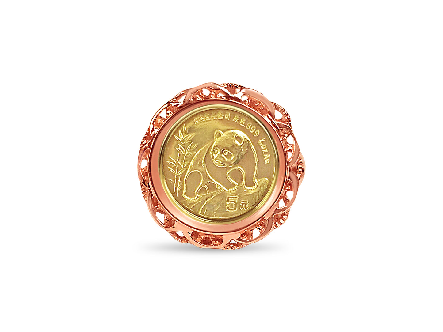 Fancy Solid Gold Handmade Coin Ring , Chinese Panda Bear Coin ,