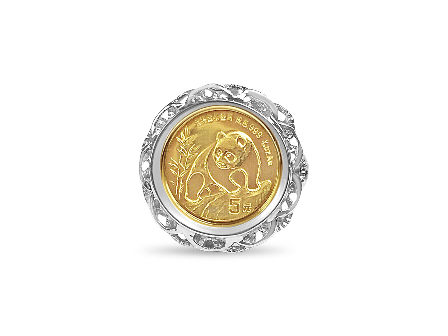 Fancy Solid Gold Handmade Coin Ring , Chinese Panda Bear Coin ,