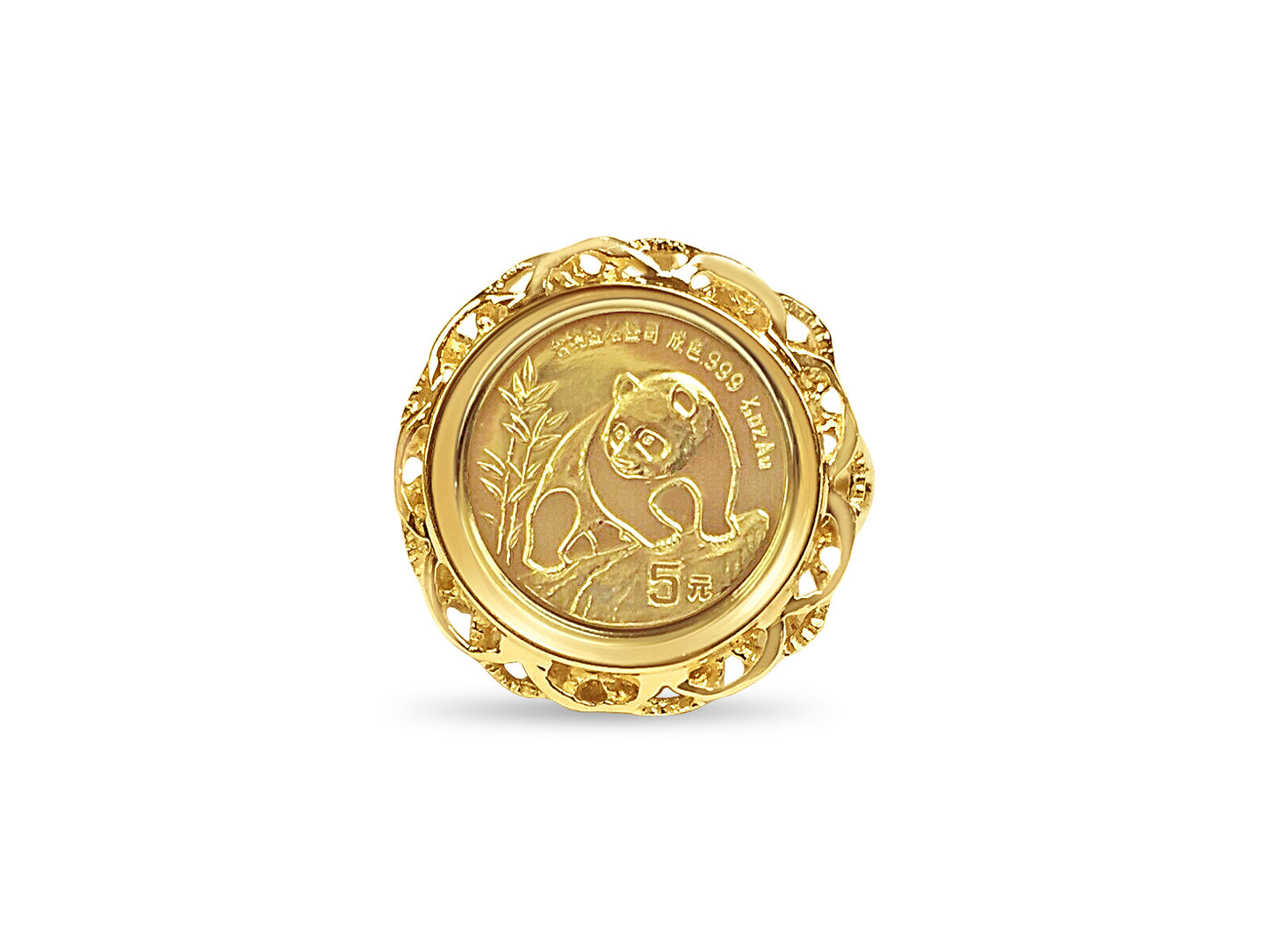 Fancy Solid Gold Handmade Coin Ring , Chinese Panda Bear Coin ,