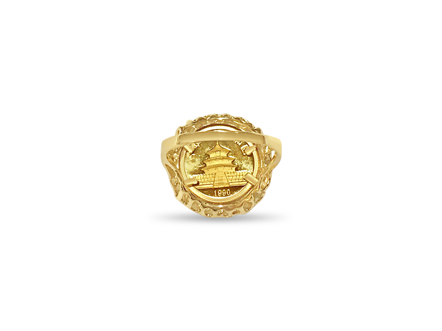 Fancy Solid Gold Handmade Coin Ring , Chinese Panda Bear Coin ,