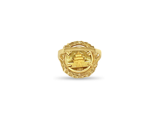 Fancy Solid Gold Handmade Coin Ring , Chinese Panda Bear Coin ,
