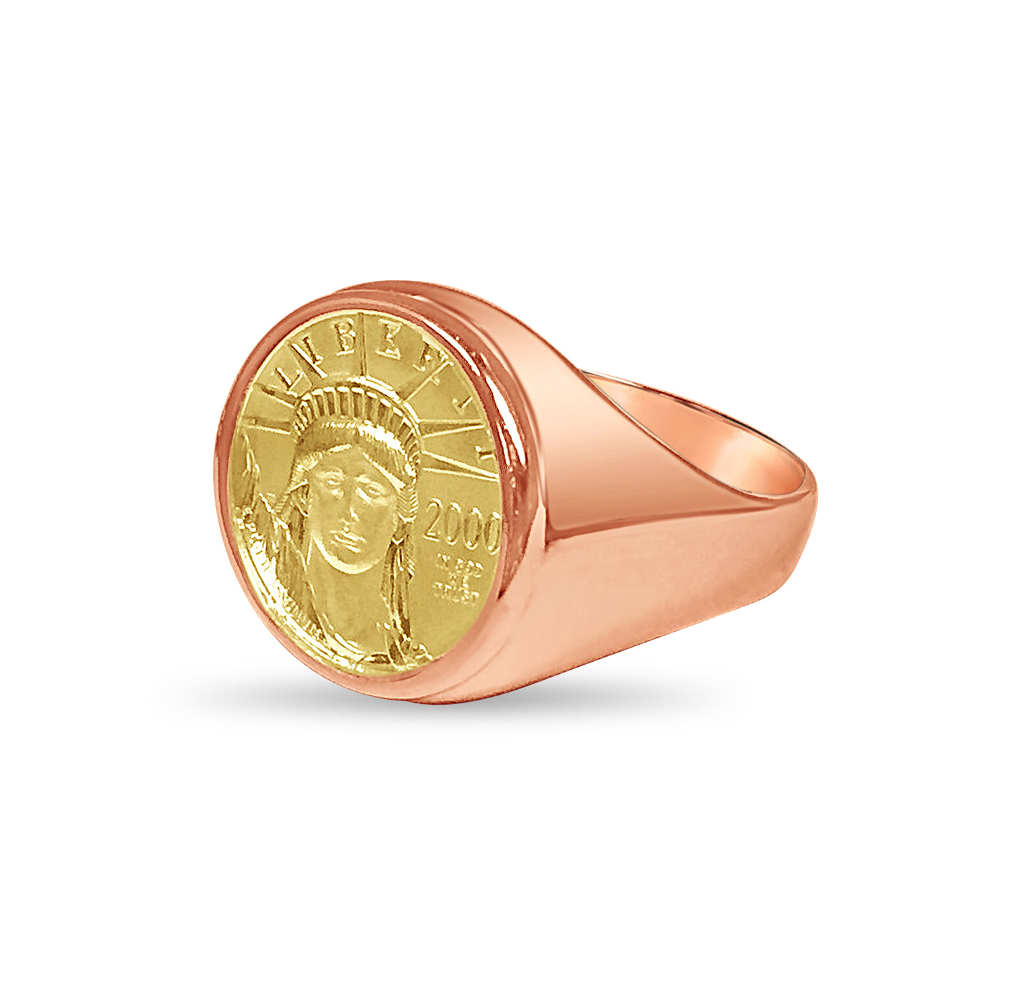 Fancy Solid Gold Handmade Coin Ring , 1/10oz Coin ,