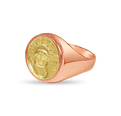 Fancy Solid Gold Handmade Coin Ring , 1/10oz Coin ,