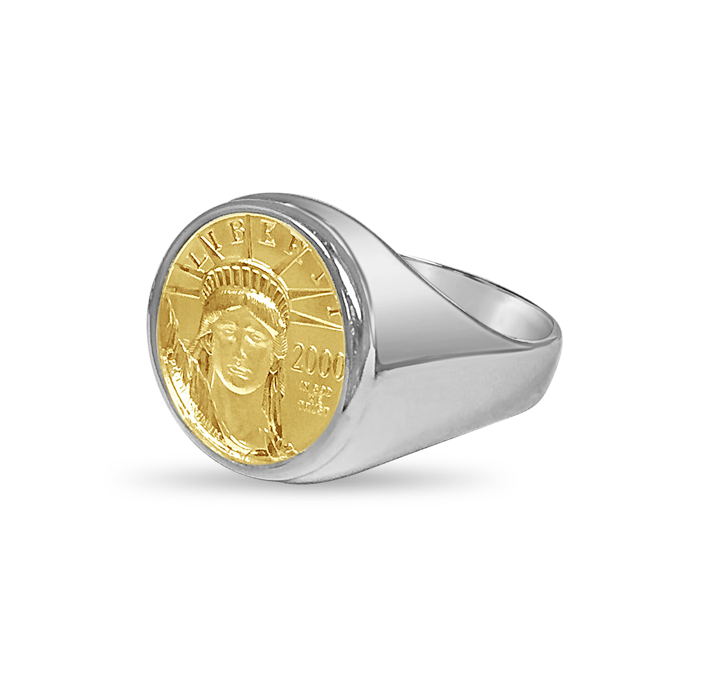 Fancy Solid Gold Handmade Coin Ring , 1/10oz Coin ,
