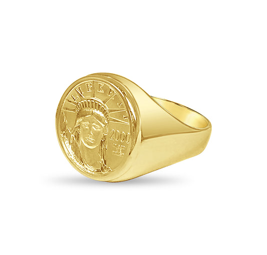 Fancy Solid Gold Handmade Coin Ring , 1/10oz Coin ,