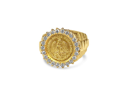 Diamond Fancy Solid Gold Handmade Coin Ring , Dos Pesos Coin ,