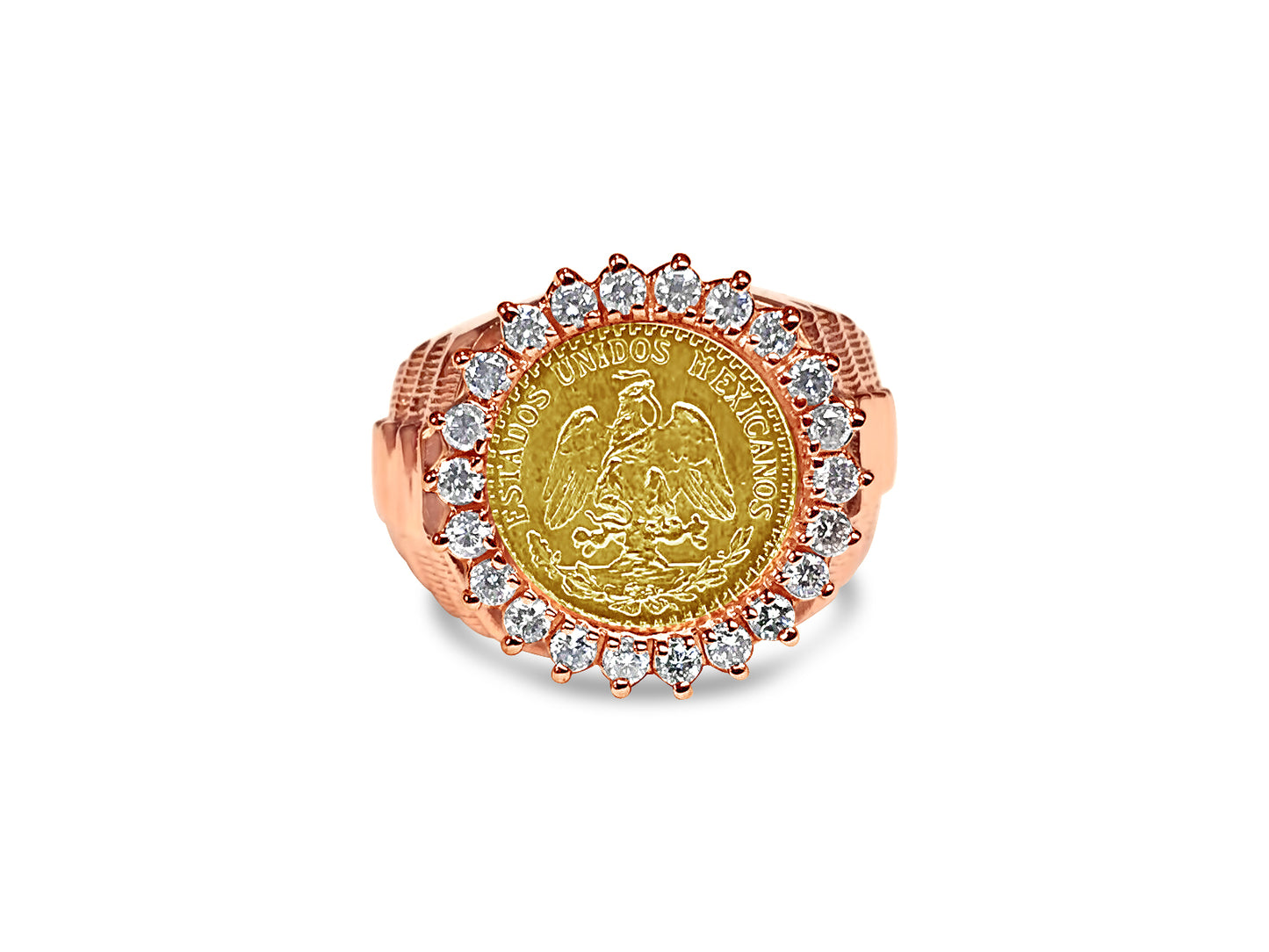Diamond Fancy Solid Gold Handmade Coin Ring , Dos Pesos Coin ,