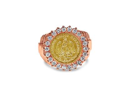 Diamond Fancy Solid Gold Handmade Coin Ring , Dos Pesos Coin ,