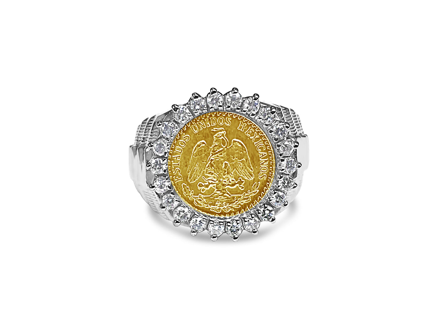 Diamond Fancy Solid Gold Handmade Coin Ring , Dos Pesos Coin ,