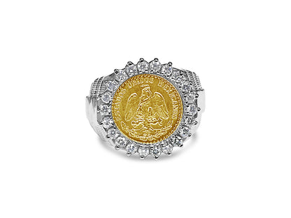 Diamond Fancy Solid Gold Handmade Coin Ring , Dos Pesos Coin ,