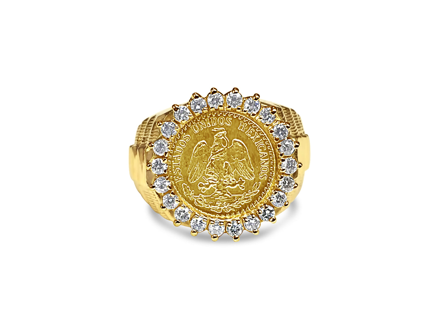 Diamond Fancy Solid Gold Handmade Coin Ring , Dos Pesos Coin ,