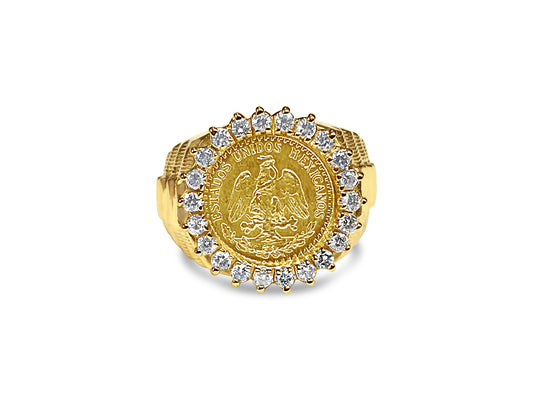 Diamond Fancy Solid Gold Handmade Coin Ring , Dos Pesos Coin ,
