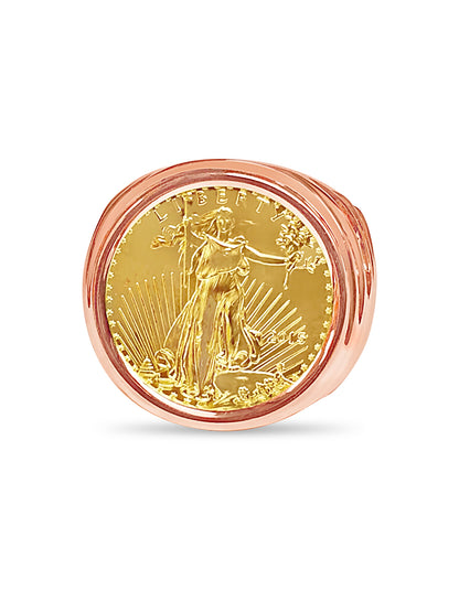 Fancy Solid Gold Handmade Coin Ring , 1/4oz Coin ,