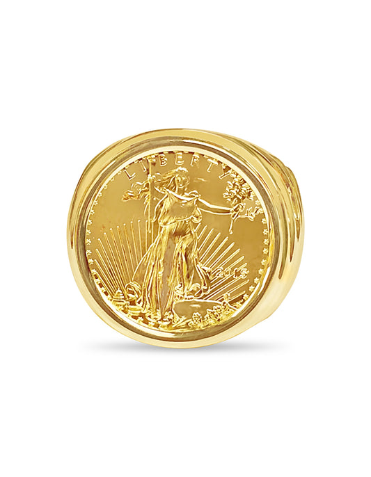 Fancy Solid Gold Handmade Coin Ring , 1/4oz Coin ,