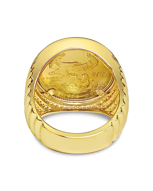 Fancy Solid Gold Handmade Coin Ring , 1/4oz Coin ,