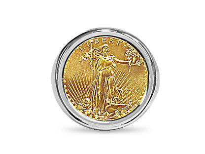 Fancy Solid Gold Handmade Coin Ring , 1/4oz Coin ,