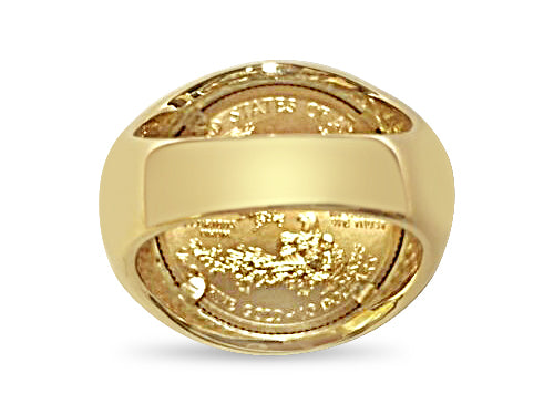 Fancy Solid Gold Handmade Coin Ring , 1/4oz Coin ,