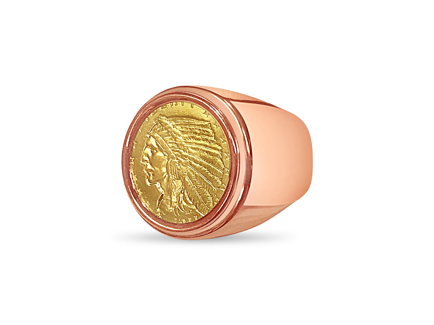Fancy Solid Gold Handmade Coin Ring , Indian Head Coin ,