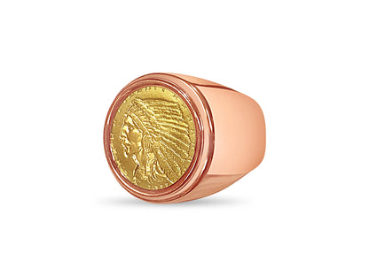 Fancy Solid Gold Handmade Coin Ring , Indian Head Coin ,