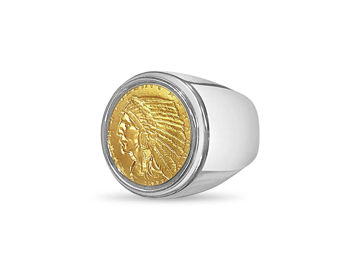 Fancy Solid Gold Handmade Coin Ring , Indian Head Coin ,