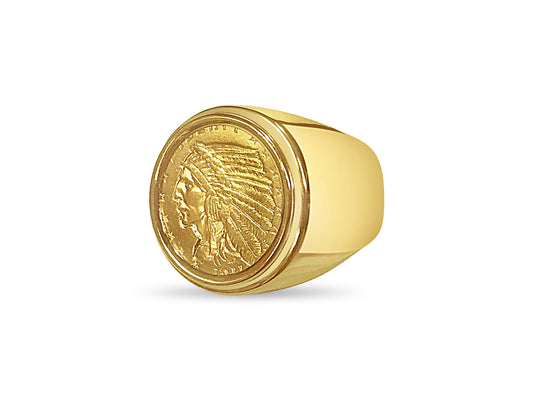 Fancy Solid Gold Handmade Coin Ring , Indian Head Coin ,