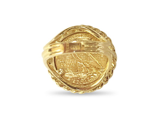 Fancy Solid Gold Handmade Coin Ring , Indian Head Coin ,