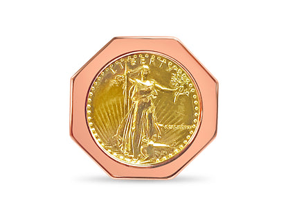 Fancy Solid Gold Handmade Coin Ring , 1/4oz Coin ,