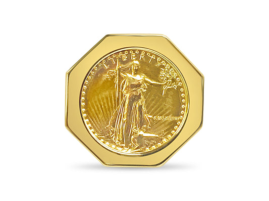 Fancy Solid Gold Handmade Coin Ring , 1/4oz Coin ,